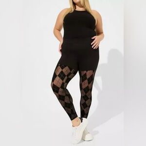 Torrid Deep Black Argyle High Waist Full Length Flocked Leggings size 3X NWT
